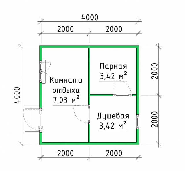 Чертеж бани 4х4.