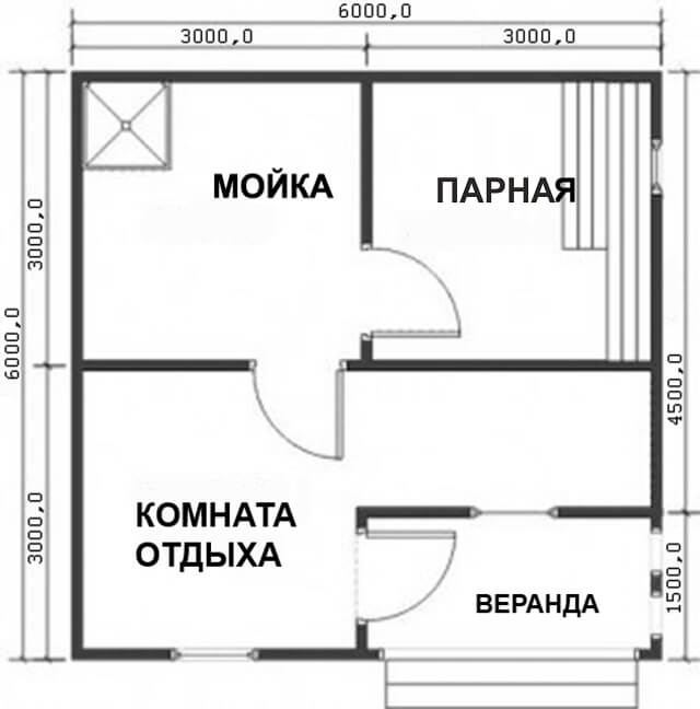 Чертеж бани 6х6.